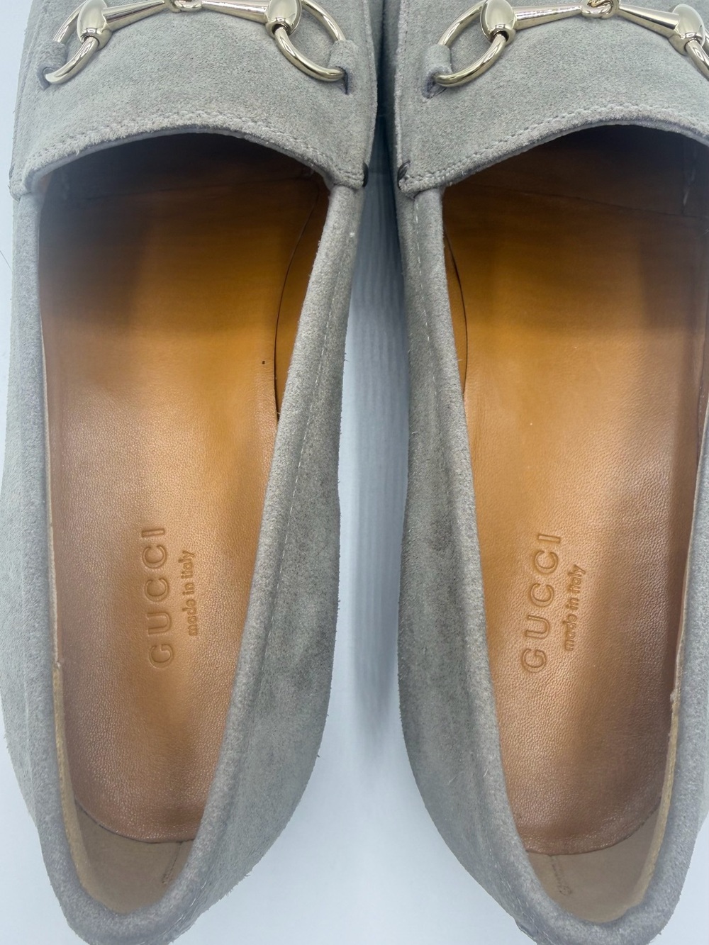 NIB Gucci New Fango Grey Suede Jordaan Horsebit Buckle Loafer Slippers EU 39 - Picture 5 of 14